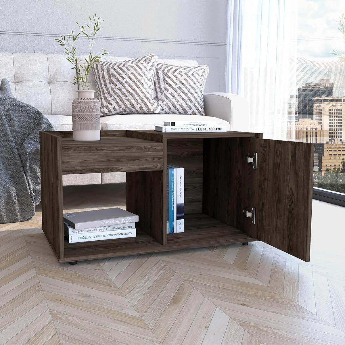Stylish 2-Shelf Coffee Table in Dark Walnut