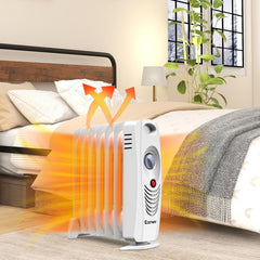 COSTWAY Oil Filled Radiator Heater, 700W Portable Space Heater with Adjustable Thermostat, Overheat Protection, Electric Heater for Bedroom, Indoor use