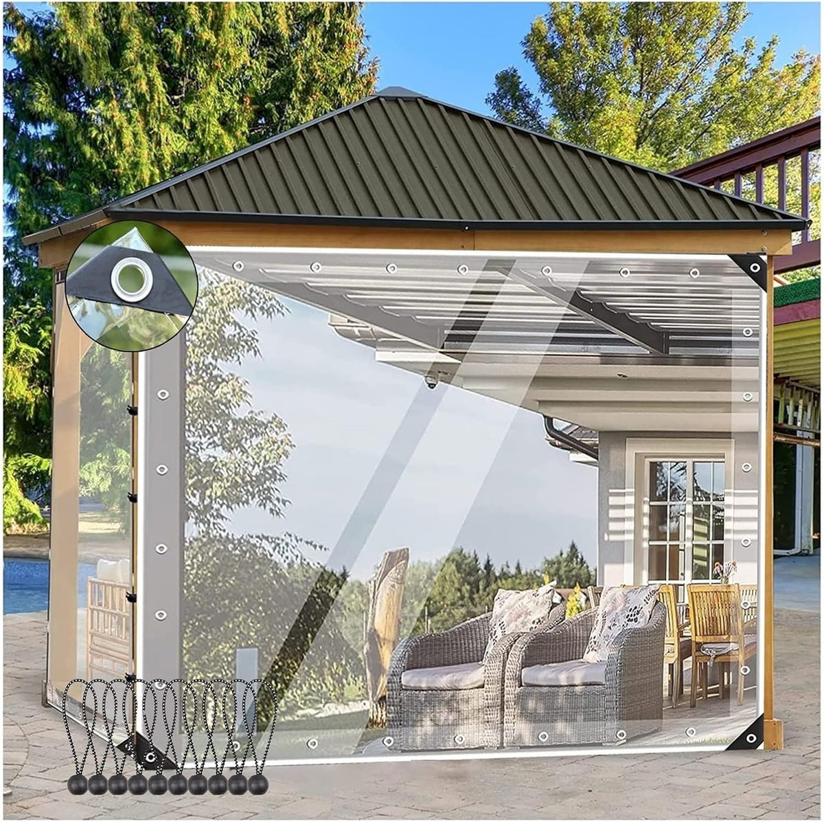 Waterproof Transparent Tarpaulin Outdoor Pergola Curtains PVC Gazebo Side Panel Weather Resistance 0.35mm Weatherproof Curtains for Gardens, Porches, Greenhouses ( Color : Clear , Size : 360x220cm(11.