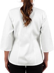 KNG 3/4 Sleeve White Chef Coat for Women - Ladies Fitted Chefs Jacket