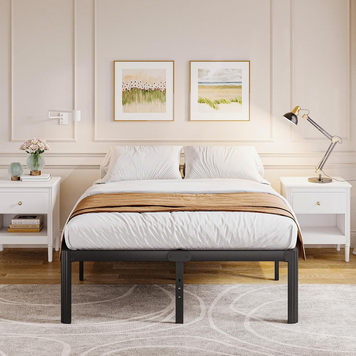 Askeld Twin Bed Frames, 14 Inch High Metal Platform Bed with Round Corner Leg, No Box Spring Needed, Heavy Duty Noise-Free Bed Base, Easy Assembly, Black