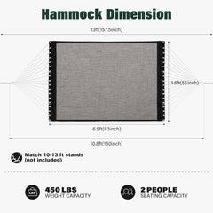 FT Quick Dry Olefin Hammock - Outdoor Double Hammock with Metal Curved Spreader Bars - 450 lbs Capacity