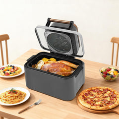 12.68QT Glass Air Fryer with Pull-Out Drawer, 1400W Family Size Oven with View Window, Adjustable Setting 176-382 ℉ & 0-65 minutes Auto Shutoff - for Baking, Roasting, Frying (Style 2 - Black)