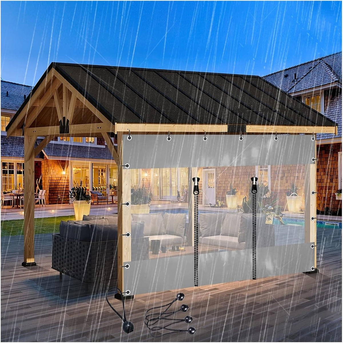 Waterproof Outdoor Patio Curtains Clear Tarp Panel, with Zip Door Tent Side Panels for Porch, Gazebo, Pergola, Canopy, Customizable (Color : Gray, Size : 1.6x2m/5.2x6.6ft)