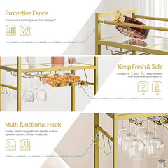 Bar Cart, Serving Cart for Home, Microwave Cart, Drink Cart, Wine Cart with 2 Mirrored Shelves, Wine Holders, Glass Holders, for Kitchen, Dining Room(Gold)