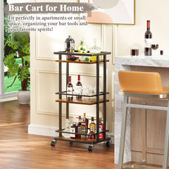 4-Tier Liquor Cabinet with Wine Rack, Mini Bar Cart for Home, Small Liquor Bar Cabinet for Alcohol, Rolling Kitchen Serving Cart on Wheels, Wine Drink Cart for Party, Bar Stand for Small Space