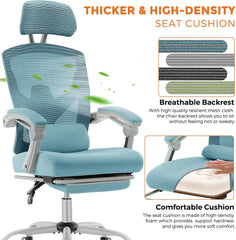 Ergonomic Office Chair, Home Office Computer Desk Chair with Armrests and Headrests, Height Adjustable Swivel Task Chairs for Home, Bedroom, Study, Blue