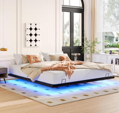 Anwick King Size Floating Bed Frame, Metal Platform Bed, with LED Light,Without Headboard Design, No Box Spring Needed, Noise-Free, Easy Assembly