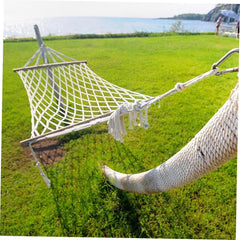 Hanging Bed Hammock with Stick Dirt Resistant Beige Swing for Camping Garden Relaxation Easy Setup and Design for Adults