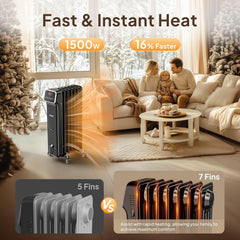 ROVSUN Oil Filled Radiator Heater w/Remote & APP Control, 1500W Portable Space Heater with Adjustable Thermostat, 24H Timer, Tip-Over & Overheat Protection for Indoor Use, Living Room Bedroom Office