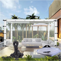 Gazebo Curtains Waterproof, 0.12mm Pergola Waterproof Side Panels Translucent Tarp with Eyelets and Elastic Rope DTVEW (Color : Clear, Size : 22.96x9.84'/7x3m)