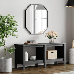 TV Stand for 55 inch Flat Screen Wood TV Console Table for 50 inch TV with 4 Cubby Storage for Living Room Bedroom, 47'' Black