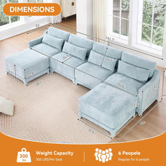 30'' Upholstered Cloud Ottoman for Sectional Couch in a Box, Luxury Chenille Modular Sectional Sofa, Modular Couches for Living Room, Oversized Deep Seat Couch Home Sofa, Sky Blue