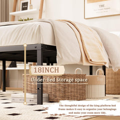 Full Size Bed Frame, 14-Inch Tall Heavy-Duty Platform with Under-Bed Storage, Sturdy Metal Bed Frame for Mattress Support, No Box Spring Needed, Quiet Design, Easy Assembly, Black