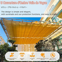 Retractable Pergola Shade，Sliding Wave Shade，Waterproof Retractable Cover，Beautiful And Elegant, Enhances The Style Of Outdoor Space, Highly Effective In UV Protection(W:1.3m/4.26ft*L:3m/9.7f