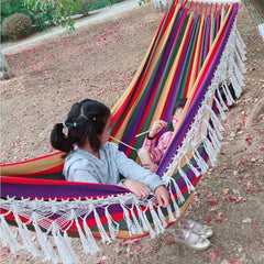 Handmade Cotton Woven Hammock, Balcony Hanging Rope Swing with Tassels, Portable Camping Double Boho Canvas Hammocks for Indoor Outdoor Patio Yard Garden(200x150cm/78.7x59in, Rainbow)