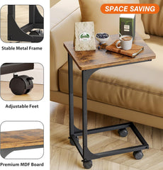 Fixwal C Table, C Shaped Side Table, Small End Table Living Room with Adjustable Feet, TV Tray for Couch, Bedroom, Bedside, Black