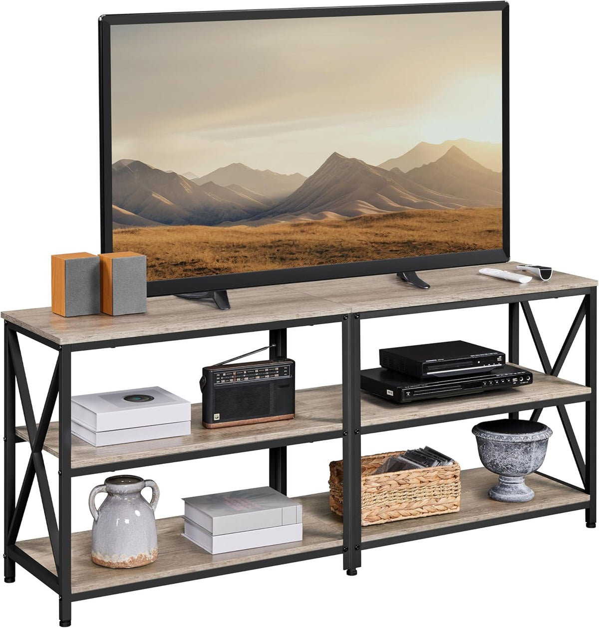 Yaheetech TV Stand for 65 Inches TV, Entertainment Center with Storage Shelves for Living Room, Media Console Table, Wood & Metal Frame, Gray