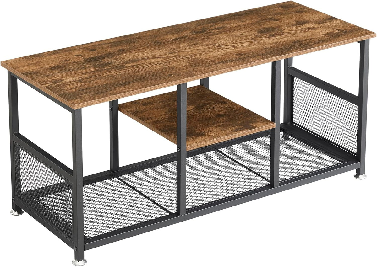 VECELO 39 Coffee Table with Storage Shelf for Living Room Industrial Wood and Metal Frame Easy Assembly Retro Brown
