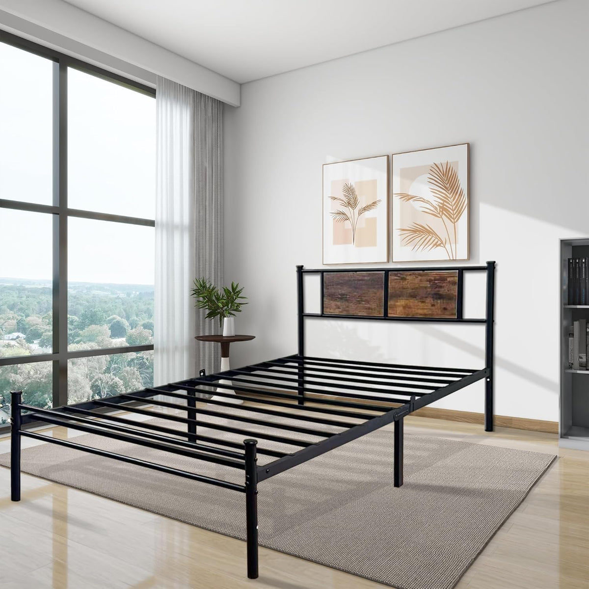 Metal Bed Frame, Full Bed Frame with Headboard, Base para Cama Full, with Steel Bed Support and Under-Bed Storage Space, Easy Assembly, No Box Spring Needed, Black, 18 Inch, Fulls (Full)