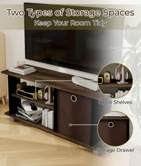 Three-Tiers 50 Inch Living Room TV Stand with Bin, Living Room TV Entertainment Center with Three Shelves for TVs Up to 40", Under TV Cabinet with Storage for Living Room, Bedroom