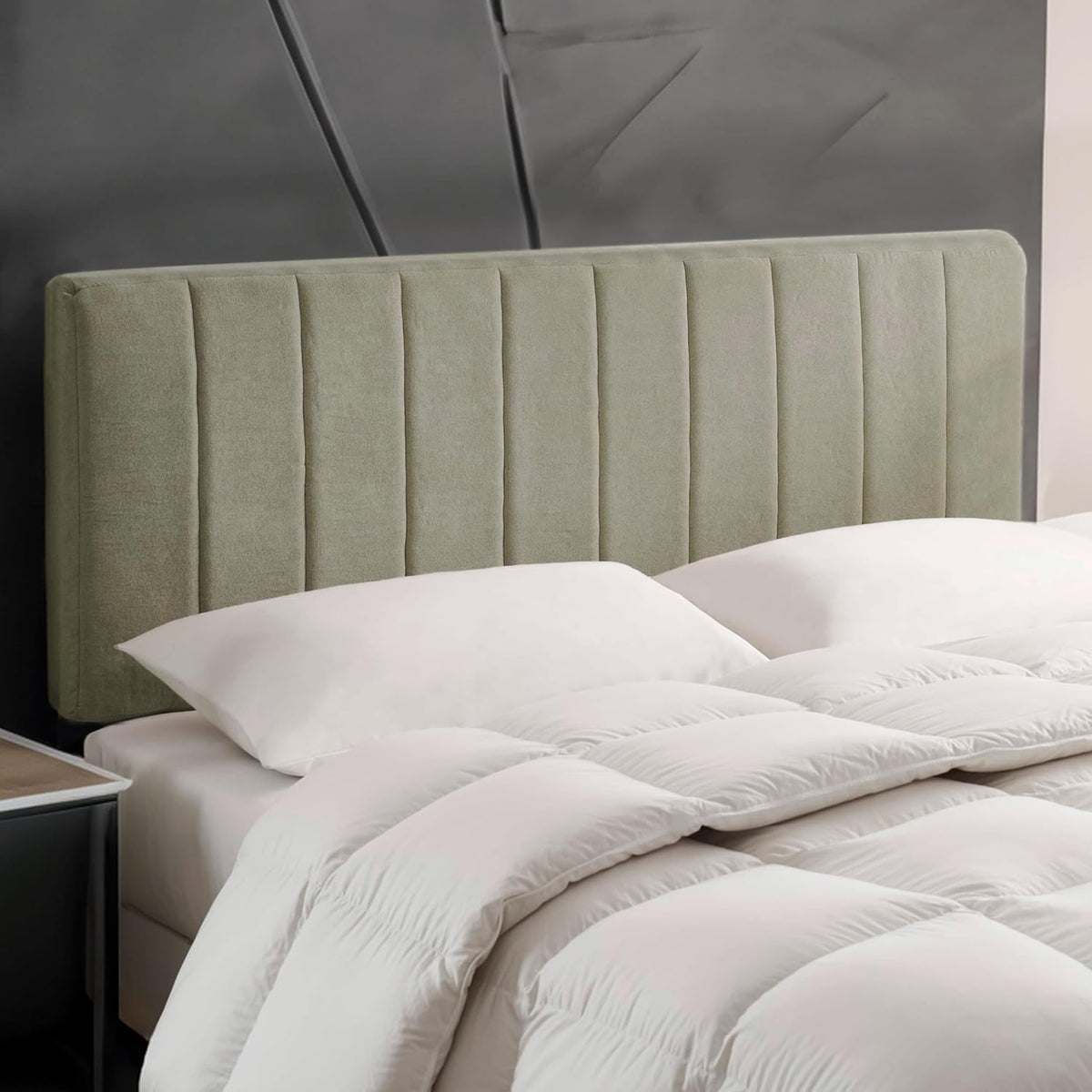 Upholstered King Headboard - Easy Assemble Channel Stitched Headboard King Size Bed - Wall Mounted Headboards with 3D Soundproof Wall Panels Peel & Stick Floating Headboards, Olive Green