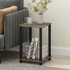 Furinno Modern Side Table, 2-Tier Square Top End Table with Open Shelf, Toolless Night Stand, Bedside Table, for Living Room, Bedroom, Grey Oak
