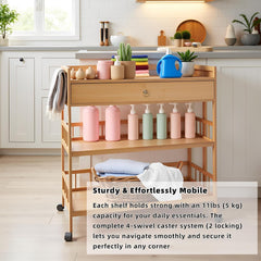 3 Tier Rolling Cart, 21"×11.8"×31.5" Portable Removable Kitchen Trolley Serving Cart with Universal Wheels, Storage Organizer Utility Cart for Living Room Kitchen Home Bar (Without Drawer)