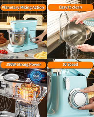 MIGECON Stand Mixer,Electric Food Mixer, Dough Hook, Flat Beater Attachments, Splash Guard 10 Speeds with Whisk, 5.26 QT Blue