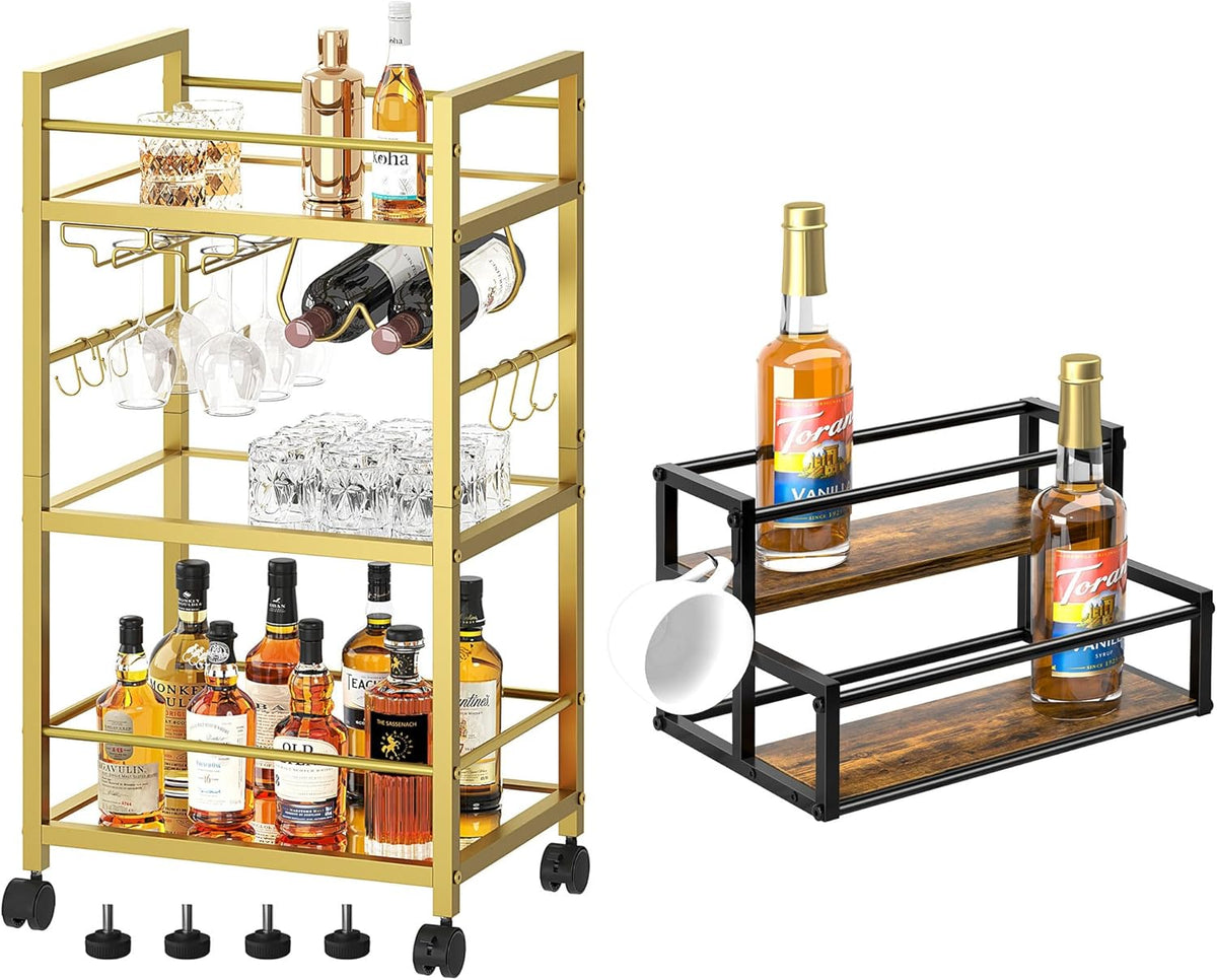 Bar Cart, Serving Cart for Home, Microwave Cart & Coffee Syrup Rack Organizer
