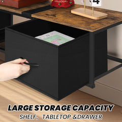 Floating TV Stand with Power Outlet Modern Wall Mounted TV Console Shelf Cabinet with Drawers for Under TV Storage, Entertainment Center, Living Room, Bedroom, Guest Room, Rustic Brown and Black