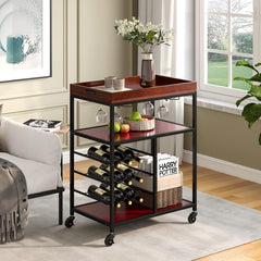 GORELAX Industrial Bar Cart, Trolley Cart with Wheels, Kitchen Storage Utility Cart w/ 9 Wine Rack & 2 Glass Holders, Coffee Cart Station, 3 Tier Rolling Cart for Party, Bathroom