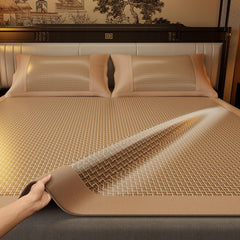 Foldable Double Sided Bamboo Mat for Bed - Bamboo Sleeping Mat Woven Rattan Surface + Ice Silk Surface Double-Sided Cool Bedroom Essential for Summer,Green,Full/1.2x1.9m