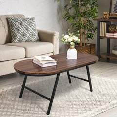 Folding Coffee Table for Small Spaces Wood and Metal Oval Coffee Table Portable Low Coffee Tables for Living Room, Home, Office, Light Brown