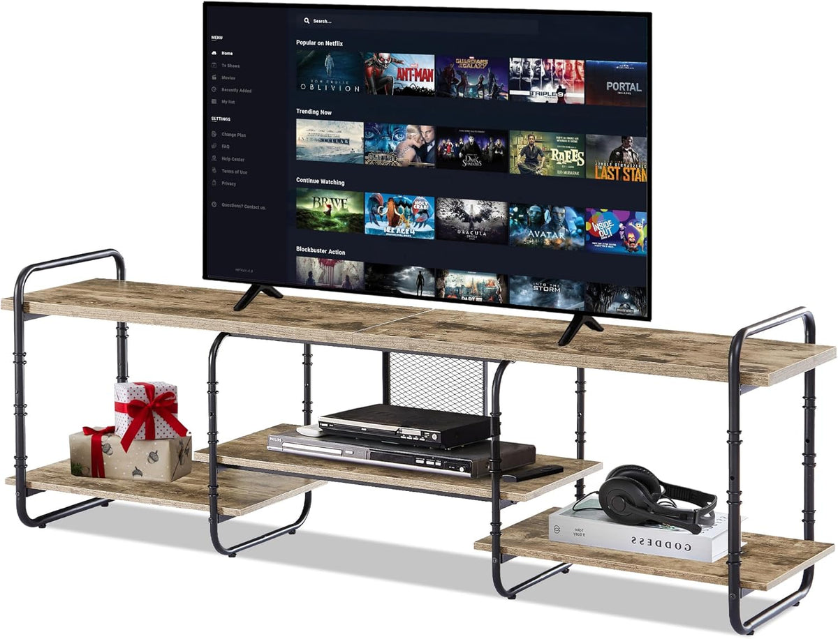 VECELO TV Stands up to 55 Inch,Entertainment Center/Media Console Table with Adjustable Storage Shelves for Living Room/Bedroom,