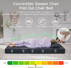 Folding Sofa Bed, 4 in 1 Convertible Sleeper Chair with Pillow, Single Memory Foam Fold Out Chair Bed, Modern Floor Futon Sofa Couch Mattress for Living Room/Guest/Apartment, Dark Grey