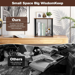 2-Cube Storage Organizer, 11in Shelf Opening, Small Bookcase, Display Shelf, DIY Variable Stackable Storage Shelf for School, Office, Bedroom, Living Room - Walnut-Colored