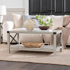 Walker Edison Sedalia Modern Farmhouse Metal X Coffee Table, 40 Inch, Rustic Oak