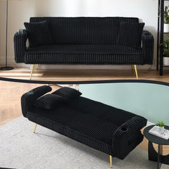 74" Corduroy Futon Sofa Bed, Modern Loveseat Futon Couch with Adjustable Backrest, Convertible Sleeper Sofa with 2 Square Pillows & Cup Holders, Couches for Living Room, Bedroom, Apartment (Pink)