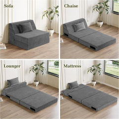 Folding Sofa Bed Convertible Sleeper Chair with Pillow Fold Out Couch Memory Foam Floor Mattress Portable Futon Sofa Bed Lazy Sofa for Living Room/Dorm/Guest Room/Home Office, Single, Navy Blue
