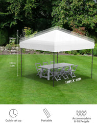 10x10 Ft Heavy-Duty Pop-Up Canopy Tent, One-Person Instant Setup, No Removable Sidewalls, Commercial-Grade Shelter for Outdoor Events, Markets, Sports, Parties