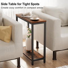 KIMBORA Narrow End Table for Small Spaces, 2 Tier Skinny Small Side Tables Living Room, Slim Couch Nightstand for Bedroom Bedside, Black
