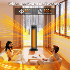 Space Heater, 24" Electric Heaters for Indoor Use, 1500W PTC Ceramic Heater for Office with Remote, Thermostat, 3 Modes, 35dB Quiet, 12H Timer Portable Heater for Bedroom Home Large Rooms