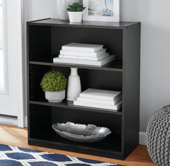 3-Shelf Bookcase, True Black Oak, Adjustable Shelves, Particle Board and MDF Construction, 24.8x11.65x31.65 Inches, Storage for Books and Collectibles