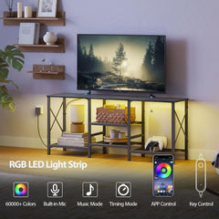 TV Stand for 55 Inch TV, Entertainment Center with 3-Tier Open Shelves, TV Console Table for Living Room, Bedroom, Black