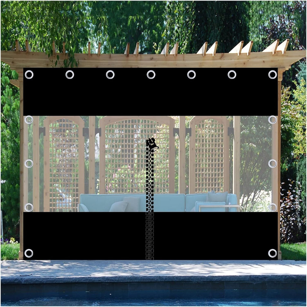 Outdoor Clear Curtains Waterproof Clear Pergola Side Panels Garden Gazebo Curtains for Greenhouses, Canopies, Car Wash Shops, Workshops (Color : Black, Size : 8.2x8.2ft/2.5x2.5m)