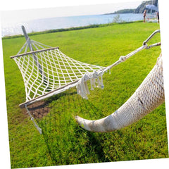 SUPVOX Outdoor Camping Hammock with Solid Wood Rod and Wear Resistant Cotton Rope Dirt Resistant Single Person Swing for Indoor and Outdoor Use Beige Safe Hanging Bed for Adults