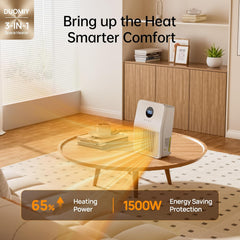 Electric Space Heater, 3-IN-1 Portable Heater for Wall Mount/Hook/Desktop, Remote&Thermostat, 3 Modes, 24H Timer, 1500W PTC Fast Heating Ceramic Heater for Office Bedroom Bathroom, White