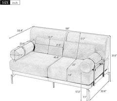 Modern Loveseat Sofa, Chenille 2-Seat Mini Sofa, Metal Frame Couc, Unique Cylindrical Armrests, Living Room Furniture with Flexible USB Ports, for Living Room Or Apartment (Beige)