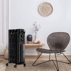 FUTADA 1500W Oil Filled Radiator Heater, Portable Space Heater w/Tip-Over & Overheat Protection, Adjustable Thermostat & 3 Heat Settings, Energy-Saving Electric Heater for Home Office (Black)